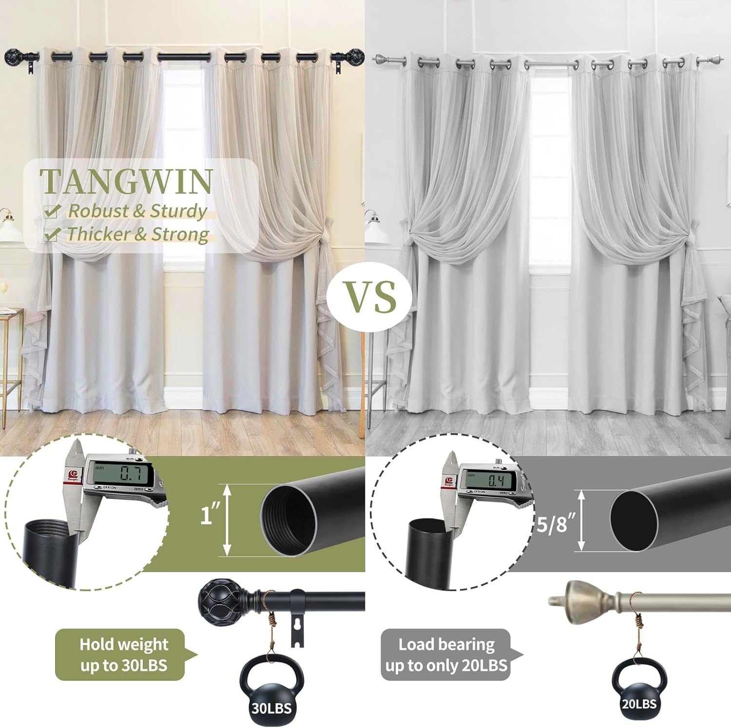 Black Adjustable Curtain Rods for Windows:Farmhouse Heavy Duty Curtain Rod for Bedroom Living Room,Boho Decorative Rustic Drapery Rods with Vintage Coastal Finials,Matte Black 2 Pack 18-45